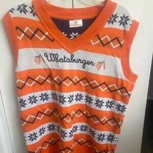 Whataburger TX knit sweater vest size small Christmas orange